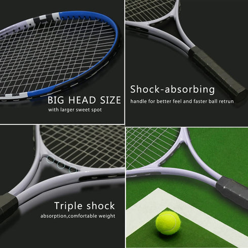 Pre-Strung Lightweight 27 Inch Tennis Racket Set for Adults, Men, Women, Students with Balls, Carry Bag, Overgrips