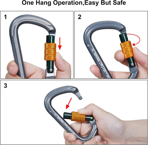 SOB Auto Locking Climbing Carabiner Clips - Heavy Duty Asymmetrical Connector for Rappelling Gear and Outdoor Projects