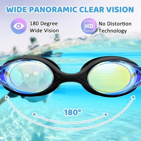 Vvinca Kids Swim Goggles with Bungee Strap, No Leaking Anti Fog for Ages 3-14