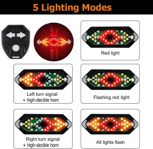 Rechargeable Bike Tail Light with Turn Signals, Bright LED Safety Warning Taillight for Road Mountain Bicycle