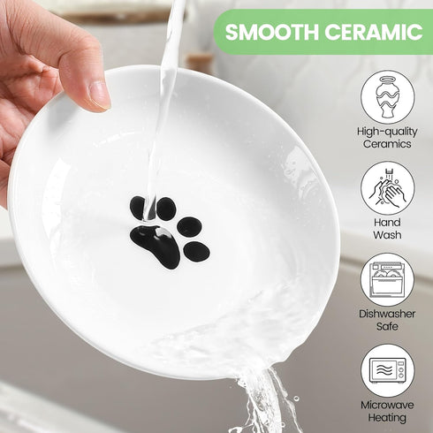 Ceramic Cat Bowls, 2 Pack - 10 oz Raised, Whisker Friendly, Anti-Vomiting Food Plates for Indoor Cats & Kittens