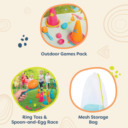Set 3+ B. toys Outdoor Games Galore Combo Ring Toss & Egg-and-Spoon Game for Backyard Fun, Party Activities & Family