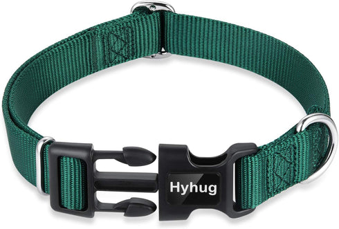 Hyhug Small Dog Collar, Quick-Release Heavy-Duty Nylon Adjustable Collar for Boy & Girl Dogs, Dark Green