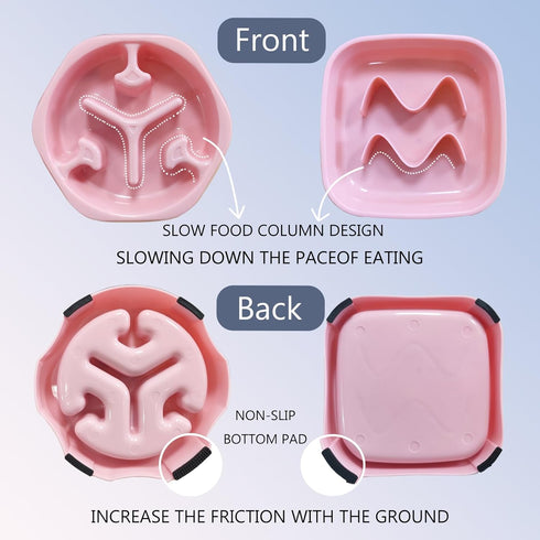 2 PACK Pink Silicone Slow Feeder Dog Bowls for Small Breeds, Prevents Overeating for Dogs & Cats