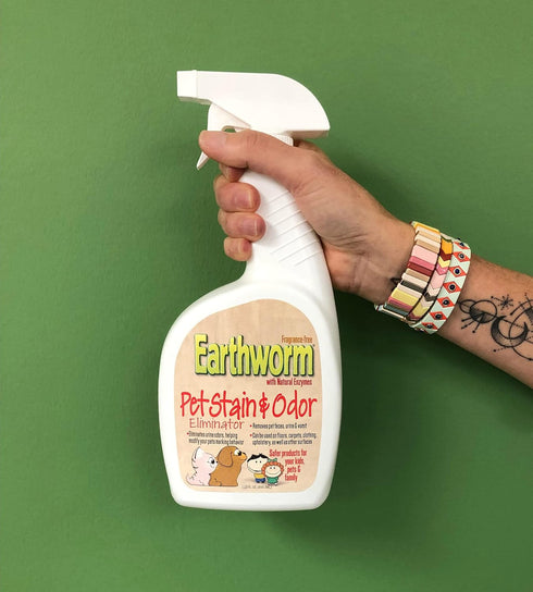 Earthworm Pet Stain Remover & Odor Eliminator - Natural Enzyme Formula, Fragrance Free Spray 22 oz