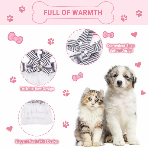 Fashion Pet Dog Dresses, Striped Mesh Puppy Clothes (Blue, X-Small)