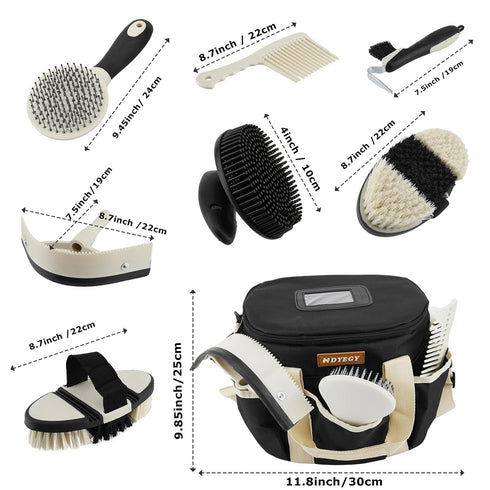 8Pcs Set Set Horse Grooming Kit,Horse Brush Equine Care Cleaning Kit with Organizer Tote Bag, Tack Room Supplies