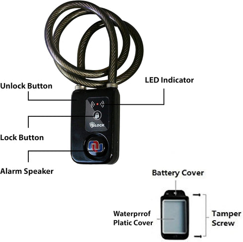 Smart Bluetooth Bike Lock with 110db Alarm, 47 inch Braided Steel Anti-Theft Lock for Scooter/Gate