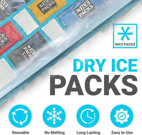Nice Packs Reusable Dry Ice Packs for Shipping Frozen Food, Lunch Boxes, Coolers - Flexible and Long Lasting (10 Mini