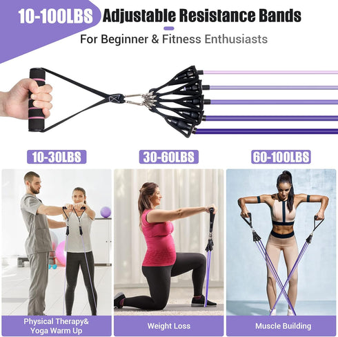 Resistance Bands with Handles for Women, 5 Level Workout Bands for Physical Therapy, Yoga, Pilates
