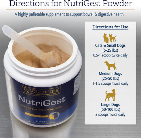 Rx Vitamins NutriGest - Dog Probiotics for Digestive Health, 4.65oz Powder for Dogs and Cats
