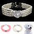 Dogs Kingdom 4 Rows Bling Rhinestone Heart Decor Collar Necklace, Dog Cat Pearls Necklace, White, M:10-12" Neck