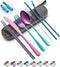 Travel Utensils Set with Case - Reusable Portable Cutlery Set, Stainless Steel 8pcs Including Knife, Fork, Spoon, Straws