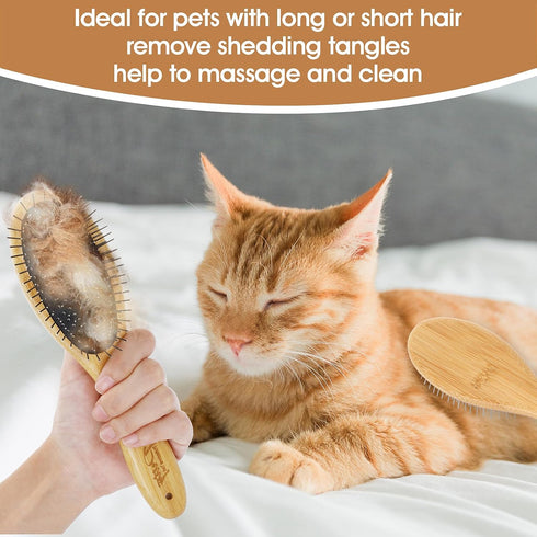 Dog Pin Brush - Airbag Wooden Comb with 20mm Stainless Steel Round Pins for Shedding & Tangles