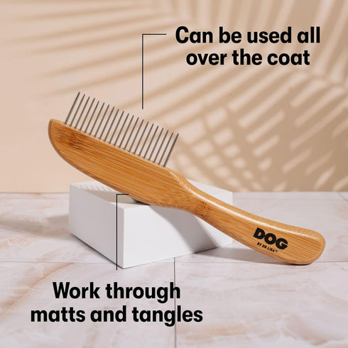 DOG by Dr Lisa Detangling Comb, Dematting Grooming Tool with Metal Teeth for Dogs, Sustainable Bamboo