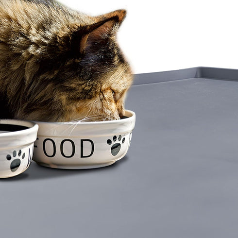 Dog Food Mat - Silicone Waterproof Non-Slip Pet Bowl Placemat with Raised Edge, 18.5" x 11.5"