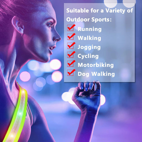 High Visibility LED Night Running Gear, Rechargeable Flashing Sash for Outdoor Safety Walking and Jogging