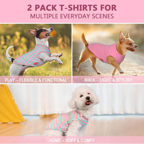 KYEESE Striped Dog Shirts 2-Pack, Soft Cotton Tank Top Clothes for Small Dogs, Lightweight Sleeveless, X-Large,