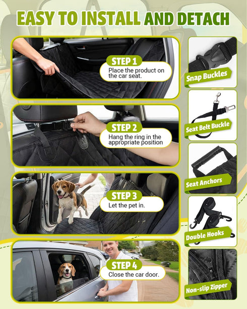 600D 100% Hammock Dog Car Seat Cover, Heavy Dute Durable Car Seat Cover for Dogs Pets, Waterproof Scratch Proof Nonslip