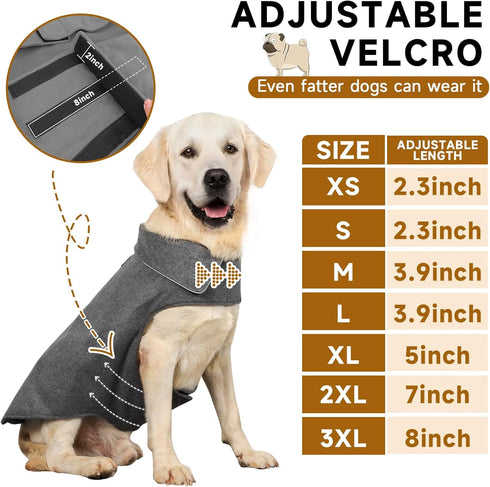 Fleece Dog Coat, Reflective Pet Jacket for Cold Weather, Extra Large to Small Pets (Grey, S)