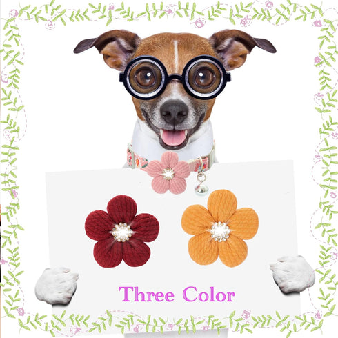Small Dog Collar with Flower, Adjustable Length Puppy Collar for Girl Dogs, Cute with Bell, Yellow