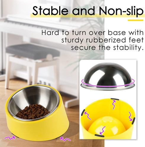SuperDesign Mess Free 15° Slanted Bowl for Dogs and Cats, Tilted Angle Non-Skid Dog Feeder, Bright Yellow, 0.5 Cup
