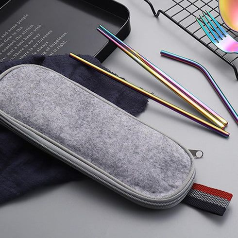 GIFZES Cutlery Storage Box, Travel Cutlery Pouch Felt Utensil Organizer Bag with Zipper for Fork Spoon Knife