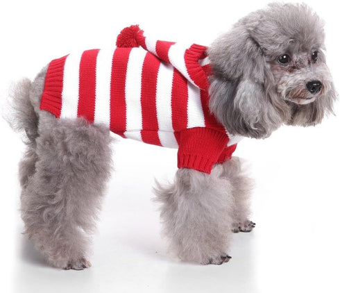 Red and White Striped Dog Sweater - Holiday Halloween Christmas Pet Clothes, Soft Comfortable Dog Clothes