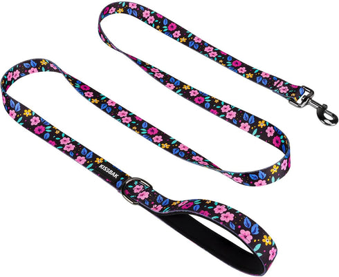 KISSBAK Dog Leash for Medium Dogs, Comfortable Padded Handles, Floral Sunflower Training Lead (3/4 Inch x 5 Feet)