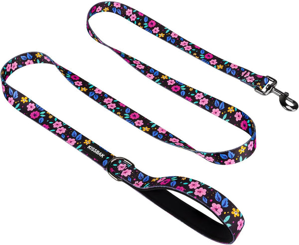 KISSBAK Dog Leash for Medium Dogs, Comfortable Padded Handles, Floral Sunflower Training Lead (3/4 Inch x 5 Feet)