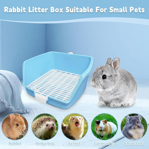 kathson Rabbit Litter Box Toilet, Plastic Square Bunny Corner Litter Box, Pet Potty Trainer Box for Small Animal Guinea