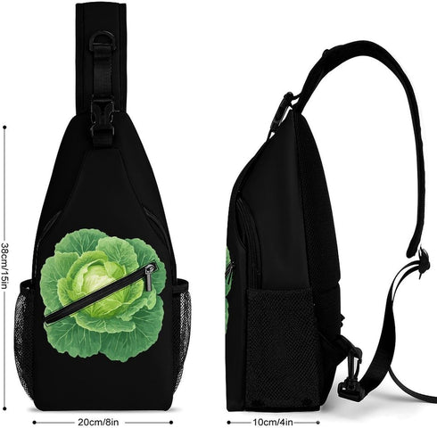 Generic Backpack 38x20cm Lettuce Cabbage Vegetable Leaves Crossbody Sling Bags Travel Chest Bag Casual Shoulder