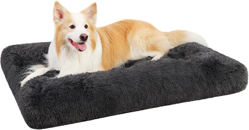 KSIIA Jumbo Dog Crate Bed - Washable Deluxe Plush Fluffy Comfy Thick Kennel Pad, Anti-Slip, 48 x 29 Inch, Dark Gray