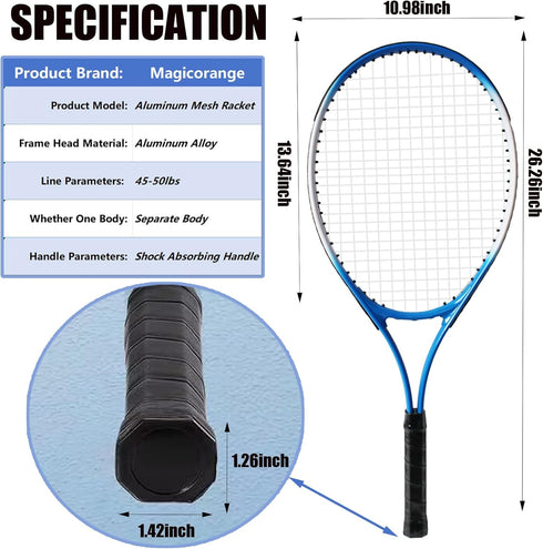 Magicorange Tennis Rackets Set for Adults, 2 Players Recreational with 4 Tennis Balls, 3 Overgrips, 1 Bag