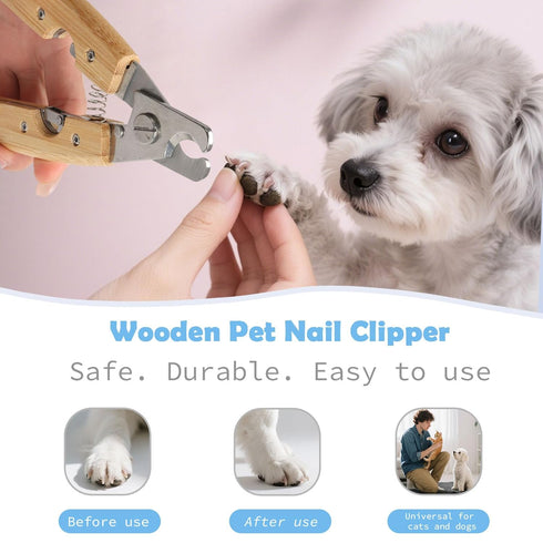 Wooden Deshedding Brush & Nail Clipper for Dogs Cats, 2-in-1 Grooming Kit for Short/Long Hair with Storage Box