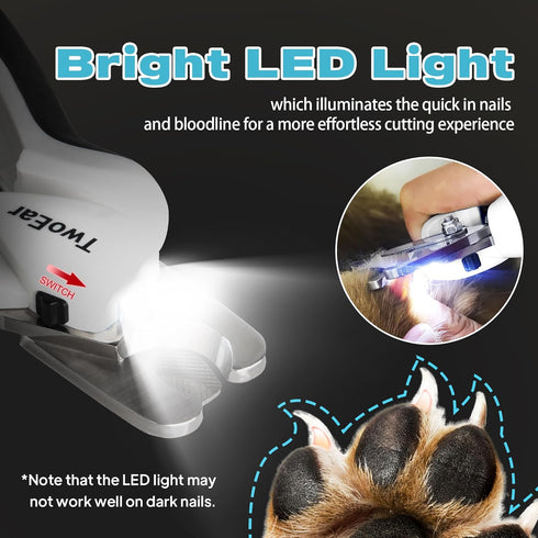TwoEar Dog Nail Clippers with Light - Dog Nail Trimmers with Quick Sensor & Safety Guard for Medium Large Dogs