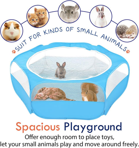 3 Pig/Rabbits/Hamster/Chinchillas,Light Pawaboo Small Animals Playpen, Waterproof Small Pet Cage Tent with Zippered