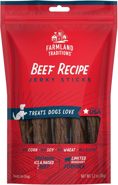 Farmland Traditions Beef Recipe Dog Jerky Sticks (14.4 oz total, 12 pack- 1.2 oz each)