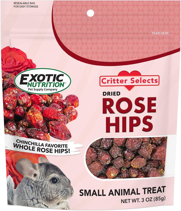 Exotic Nutrition Dried Rose HIPS (3 oz.) - Healthy Natural Treat for Small Pets like Chinchillas, Guinea Pigs, and More