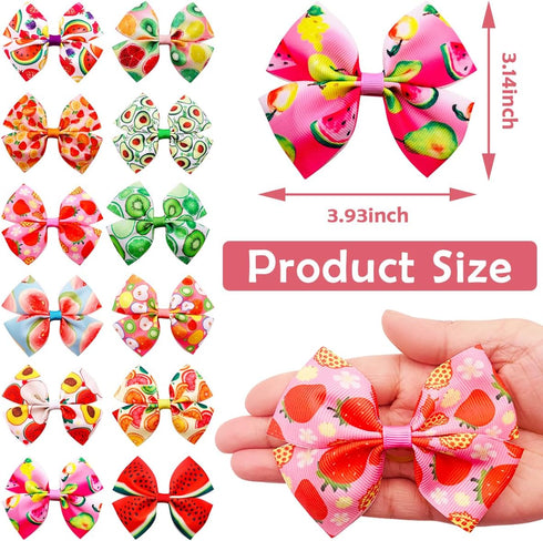 24Pcs/12 4" Summer Pairs Big Dog Hair Bows Fruit for Large Breed Dogs Elastic Hair Bowknot Topknot Girl Female Puppy