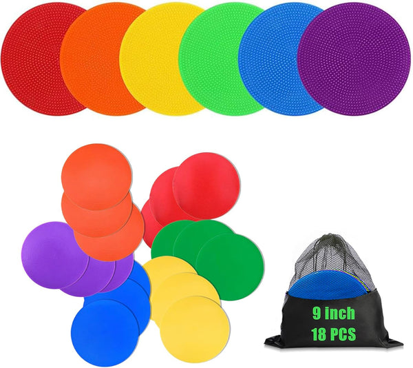 Qtheaes 9 Inch Poly Spot Markers for Sports Training, 6/18 Pcs Round Multiple