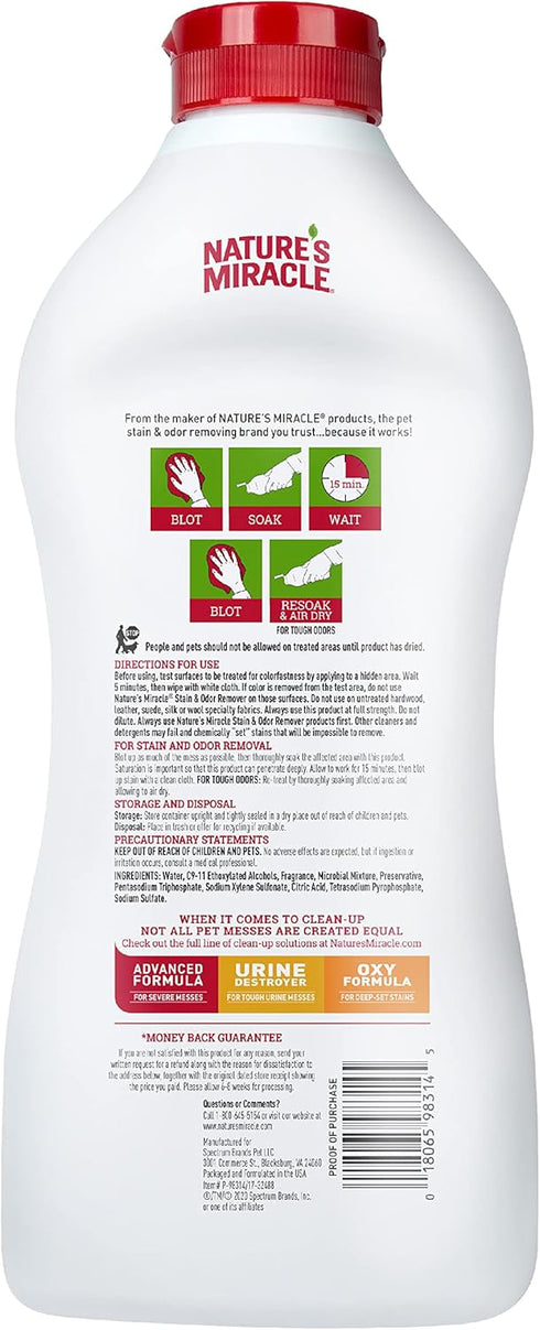 32 Nature's Miracle Stain and Odor Remover Dog Ounces, Odor Control Formula, Pour