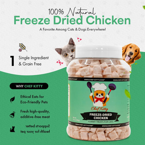 Freeze Dried Chicken Treats for Cats & Dogs - 100% Human Grade Chicken Breast - Healthy Raw Dry Food - 7.7 oz Made in