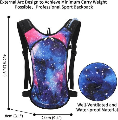 Hydration Backpack with 2L Bladder - Lightweight Water Pouch for Men Women Running, Riding, Biking, Music Festival