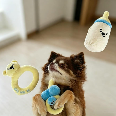 Layheld Cat Dog Chew Toy Cute Baby Cute Pacifier Bottle Rattle Plush Squeaker