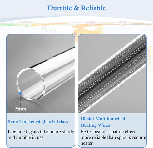 HITOP Thickened Glass Aquarium Heater: 50W 100W 300W Upgraded with Controller for Seawater/Fresh Water 5-65Gal