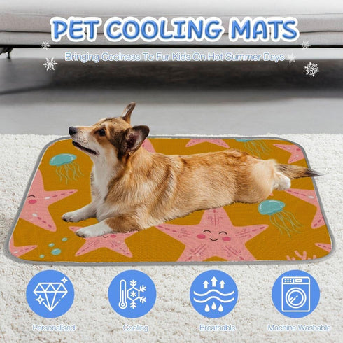 imiBBWQu Summer Summer 27" 22" Dog Cooling Mat Floral Starfish Jellyfish Pink Dog Cooling Mat for Washable Pet Pad Bed