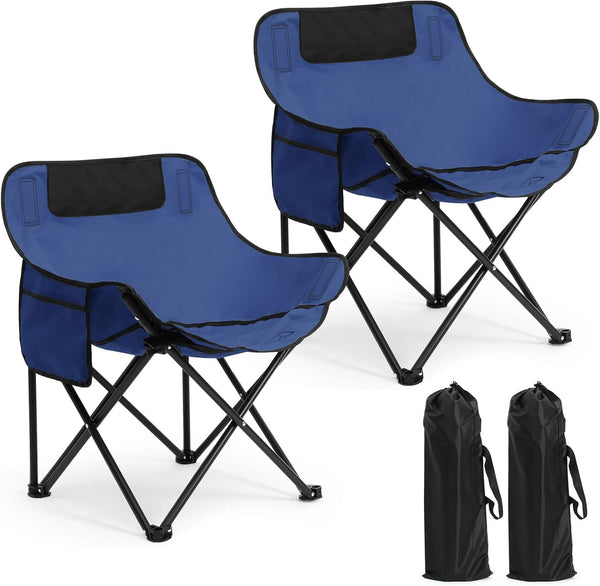 Seeloowy 2 Pack Compact Camping Chairs Portable Folding for Outside with Carry Bag