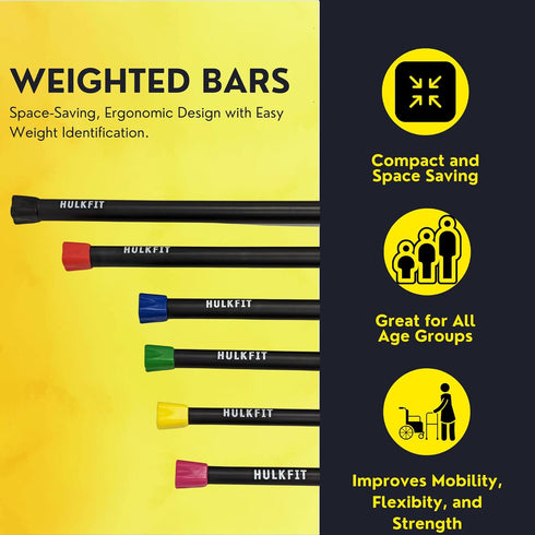 HulkFit Total Body Workout Weighted Exercise Bar, Equipment for Mobility and Strength Training