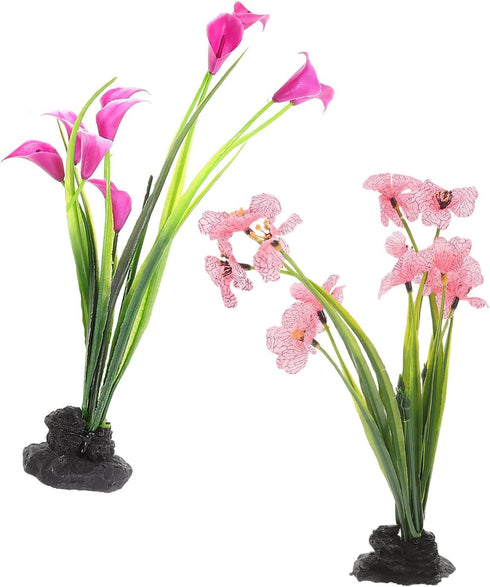 Beavorty 2pcs Artificial Aquarium Plant Decorations, Realistic Plastic Fish Tank Flowers, Lavender
